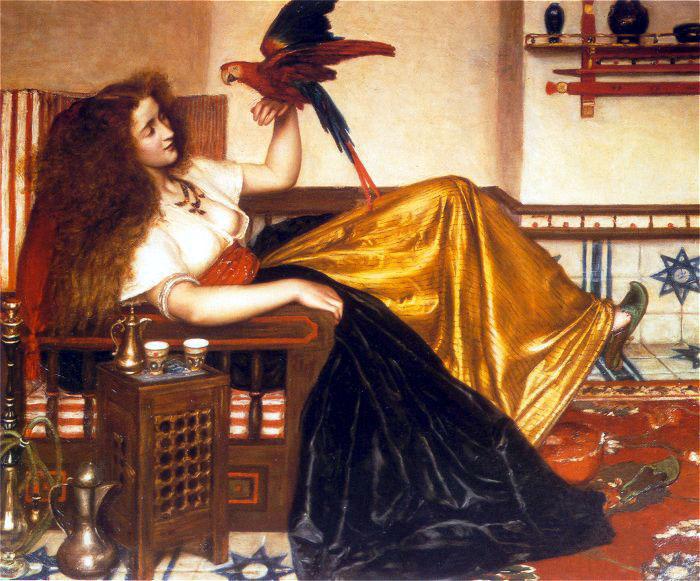 Valentine Cameron Prinsep Prints Reclining Woman with a Parrot oil painting picture